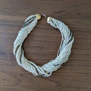 Twisted Seed Bead Cream and Pearl Necklace